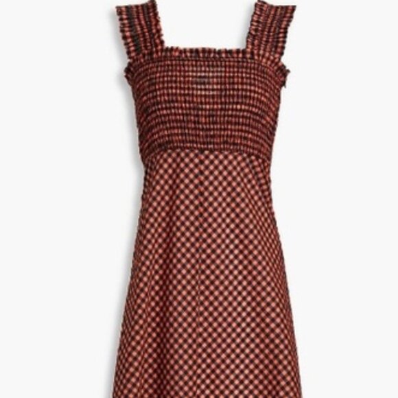 NWOT GANNI Seersucker Check Black/Orange Long Dress L $289 - Picture 4 of 13